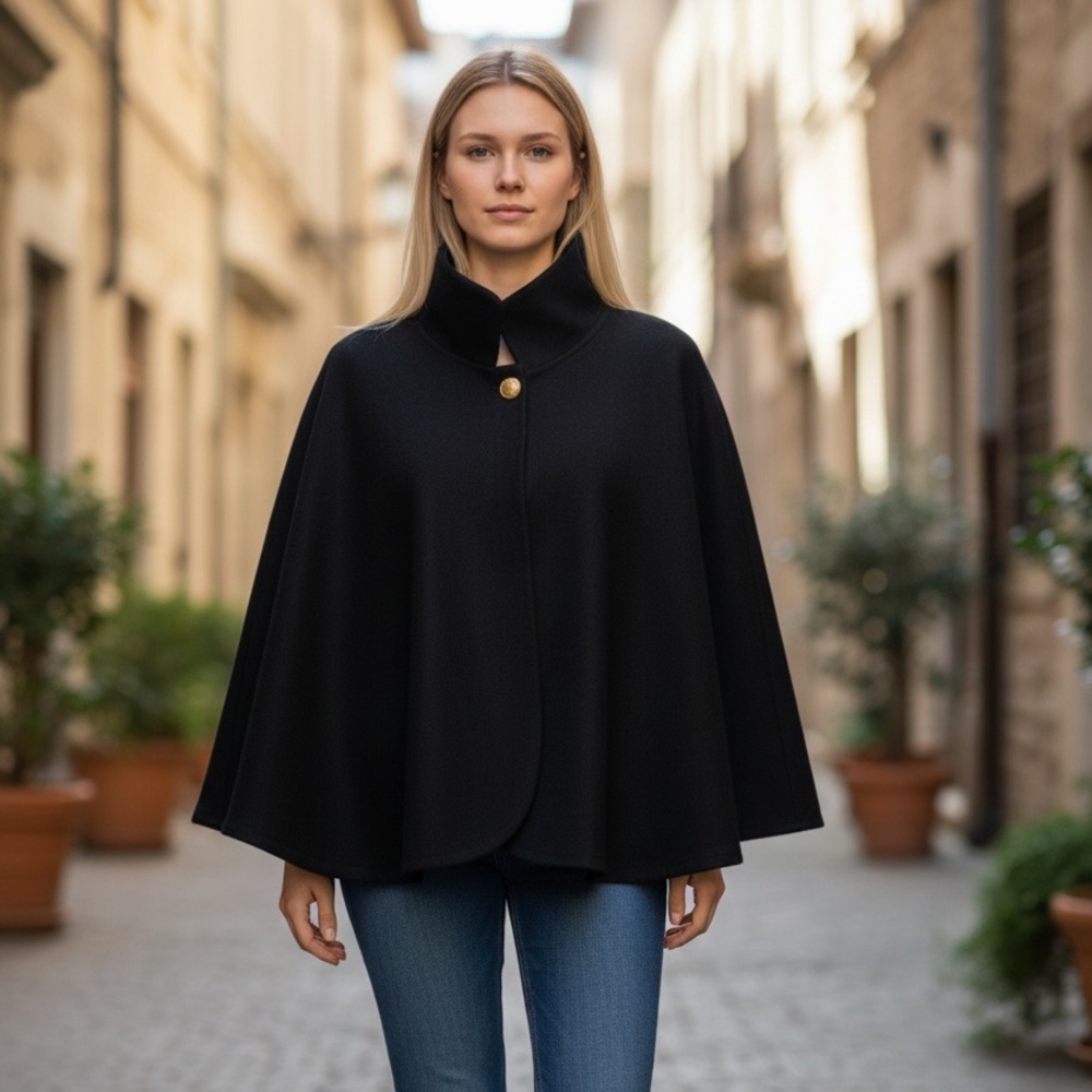 NWT RACHEL ZOE Elegant Black Women's Sweater Cape Button Poncho One Size